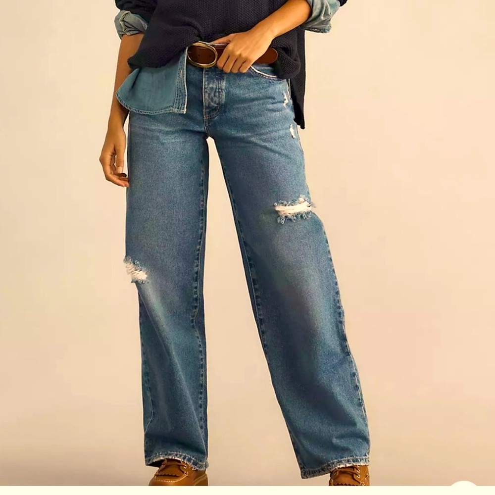 Outland Mid Rise Classic Blue Distressed Women's Jeans